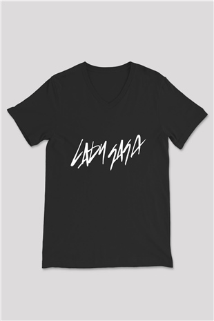 Lady Gaga Siyah Unisex V Yaka Tişört T-Shirt