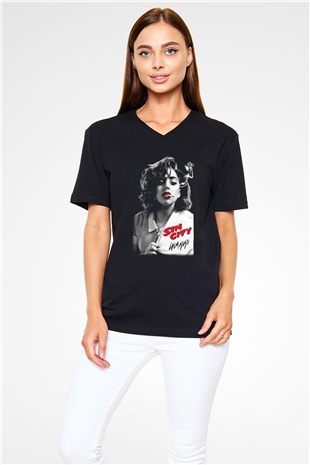 Lady Gaga Siyah Unisex V Yaka Tişört T-Shirt