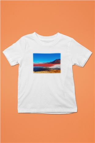 Laguna Colorada Baskılı Beyaz Unisex Çocuk Tişört
