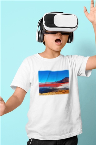 Laguna Colorada Baskılı Beyaz Unisex Çocuk Tişört