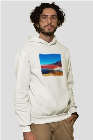 Laguna Colorada Beyaz Unisex Kapşonlu Sweatshirt