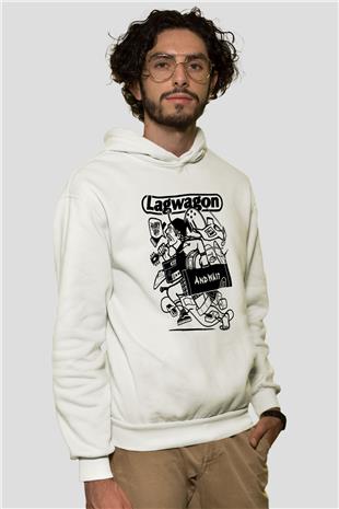 Lagwagon Baskılı Beyaz Unisex Kapüşonlu Sweatshirt