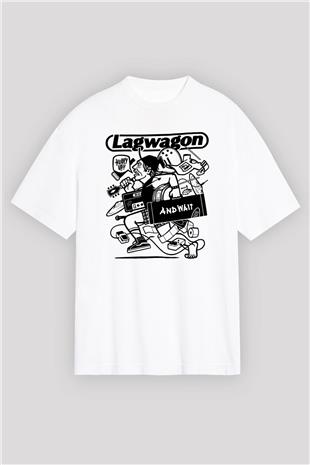 Lagwagon Baskılı Beyaz Unisex Oversize Tişört - Tshirt