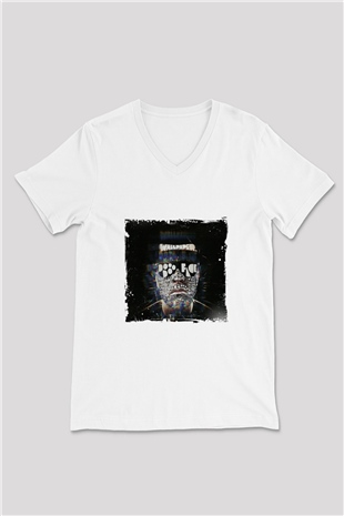 Laidback Luke Baskılı Beyaz V Yaka Unisex Tişört