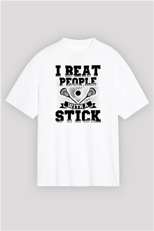 Lakros Baskılı Unisex Beyaz Oversize Tişört - Tshirt