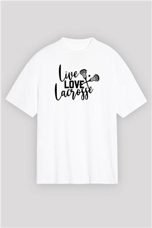 Lakros Baskılı Unisex Beyaz Oversize Tişört - Tshirt