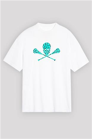 Lakros Baskılı Unisex Beyaz Oversize Tişört - Tshirt