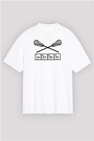 Lakros Baskılı Unisex Beyaz Oversize Tişört - Tshirt