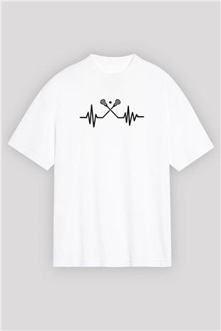 Lakros Baskılı Unisex Beyaz Oversize Tişört - Tshirt