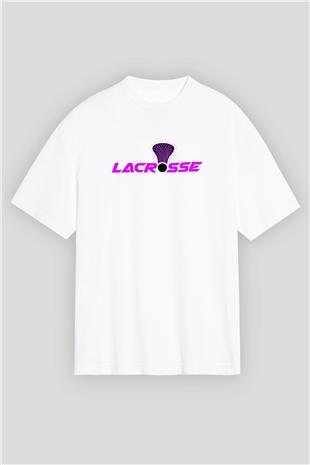 Lakros Baskılı Unisex Beyaz Oversize Tişört - Tshirt