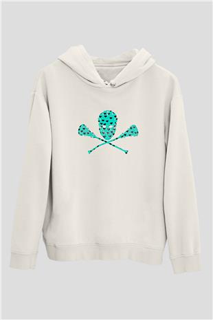 Lakros Baskılı Unisex Ekru Hoodie