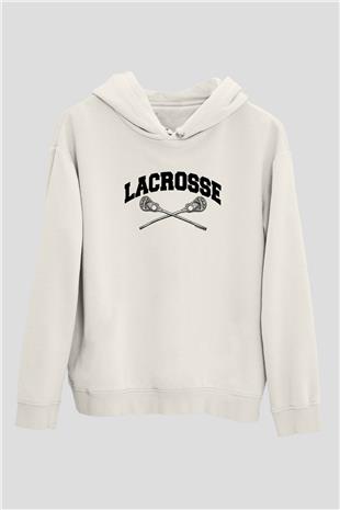 Lakros Baskılı Unisex Ekru Hoodie