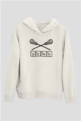 Lakros Baskılı Unisex Ekru Hoodie