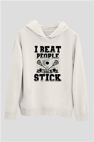 Lakros Baskılı Unisex Ekru Hoodie