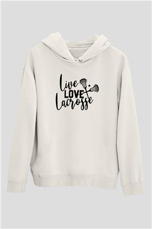 Lakros Baskılı Unisex Ekru Hoodie