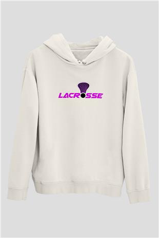 Lakros Baskılı Unisex Ekru Hoodie