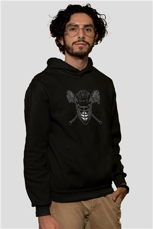 Lakros Baskılı Unisex Siyah Hoodie
