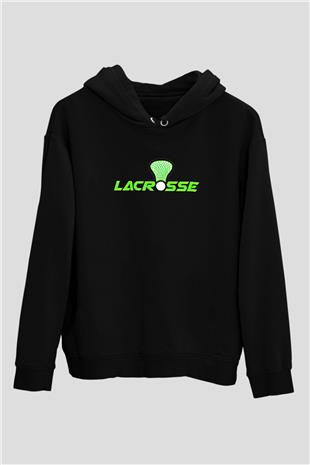 Lakros Baskılı Unisex Siyah Hoodie