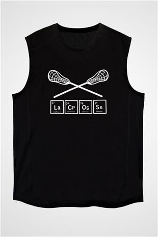 Lakros Baskılı Unisex Siyah Kolsuz Tişört