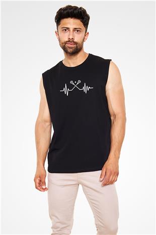 Lakros Baskılı Unisex Siyah Kolsuz Tişört