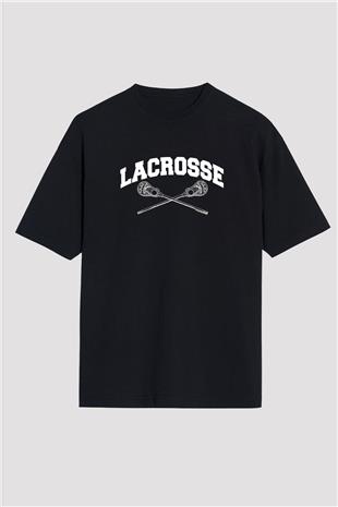 Lakros Baskılı Unisex Siyah Oversize Tişört