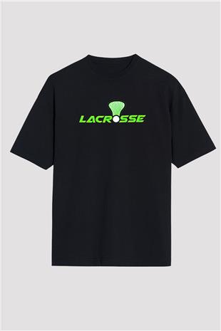 Lakros Baskılı Unisex Siyah Oversize Tişört