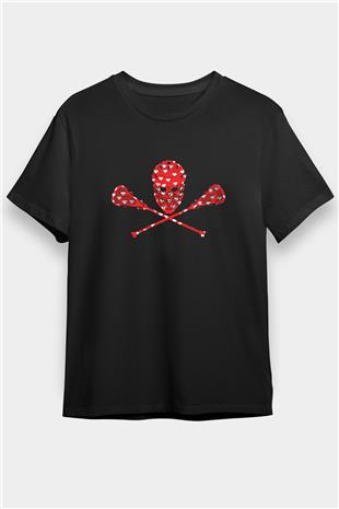 Lakros Baskılı Unisex Siyah Tişört - Tshirt