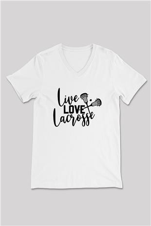 Lakros Baskılı Unisex V Yaka Tişört - Tshirt