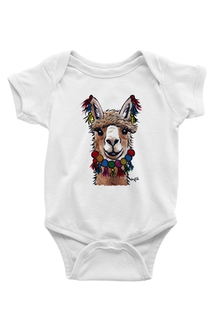 Lama Baskılı Beyaz Unisex Bebek Body - Zıbın