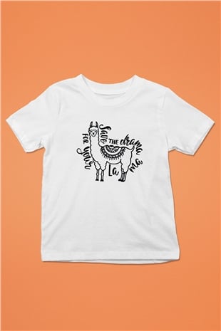 Lama Baskılı Beyaz Unisex Çocuk Tişört