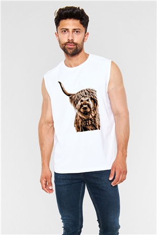 Lama Baskılı Unisex Beyaz  Kolsuz Tişört