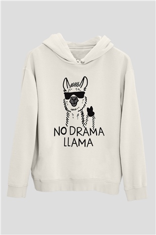Lama Beyaz Unisex Kapşonlu Sweatshirt
