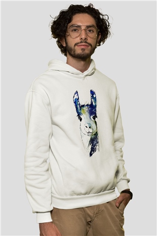 Lama Beyaz Unisex Kapşonlu Sweatshirt