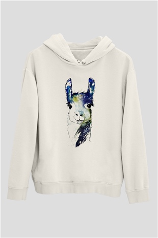 Lama Beyaz Unisex Kapşonlu Sweatshirt