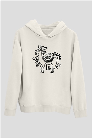 Lama Beyaz Unisex Kapşonlu Sweatshirt