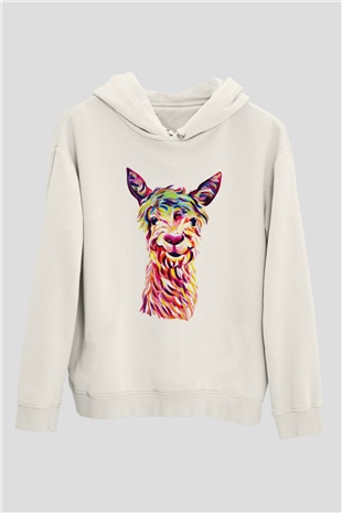 Lama Beyaz Unisex Kapşonlu Sweatshirt