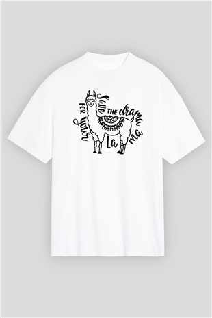 Lama Beyaz Unisex Oversize Tişört T-Shirt