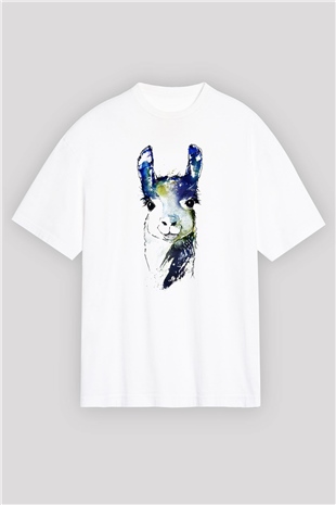 Lama Beyaz Unisex Oversize Tişört T-Shirt