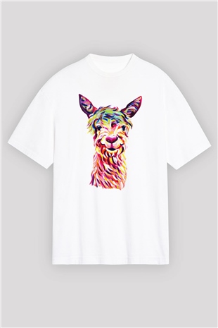 Lama Beyaz Unisex Oversize Tişört T-Shirt