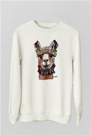 Lama Beyaz Unisex Sweatshirt