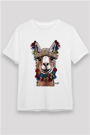 Lama Beyaz Unisex Tişört T-Shirt - TişörtFabrikası