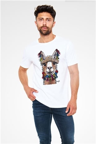 Lama Beyaz Unisex Tişört T-Shirt - TişörtFabrikası