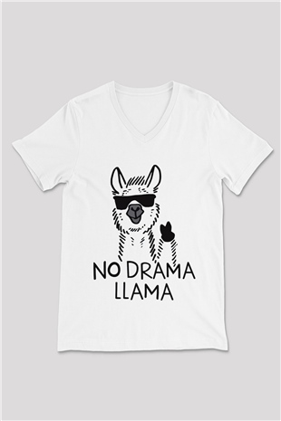 Lama Beyaz Unisex V Yaka Tişört T-Shirt