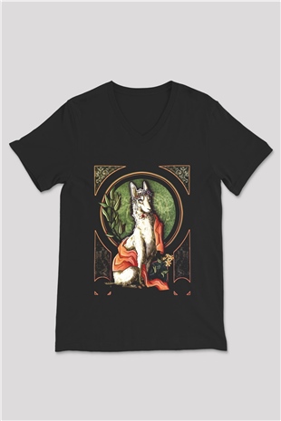 Lama Siyah Unisex V Yaka Tişört T-Shirt