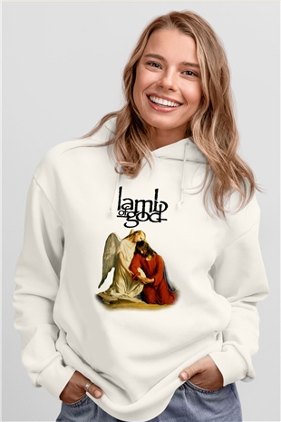 Lamb of God Beyaz Unisex Kapşonlu Sweatshirt