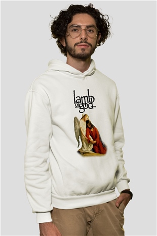 Lamb of God Beyaz Unisex Kapşonlu Sweatshirt