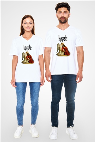 Lamb of God Beyaz Unisex V Yaka Tişört T-Shirt