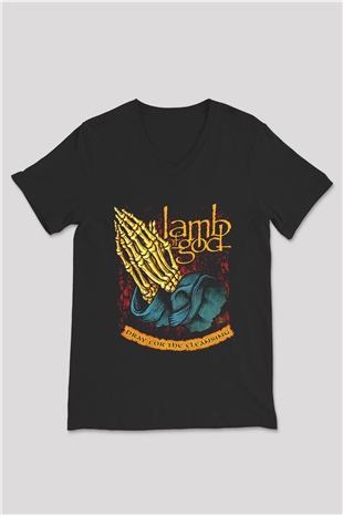 Lamb of God Siyah Unisex V Yaka Tişört T-Shirt