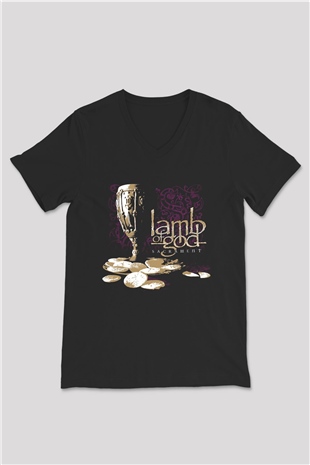 Lamb of God Siyah Unisex V Yaka Tişört T-Shirt