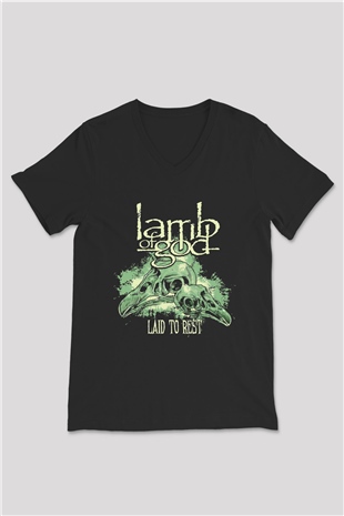 Lamb of God Siyah Unisex V Yaka Tişört T-Shirt